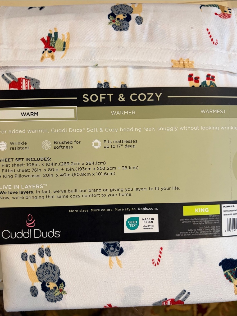 Cuddl Duds Soft & Cozy Microfiber Sheet Set - White with Dog Print New KING SET - Picture 2 of 2